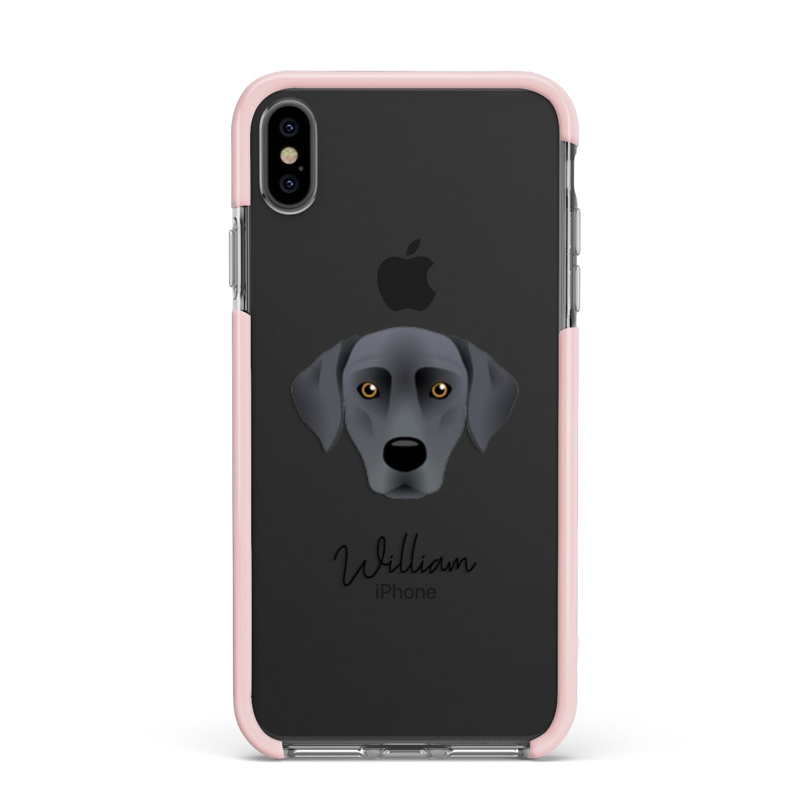 Blue Lacy Personalised Apple iPhone Xs Max Impact Case Pink Edge on Black Phone