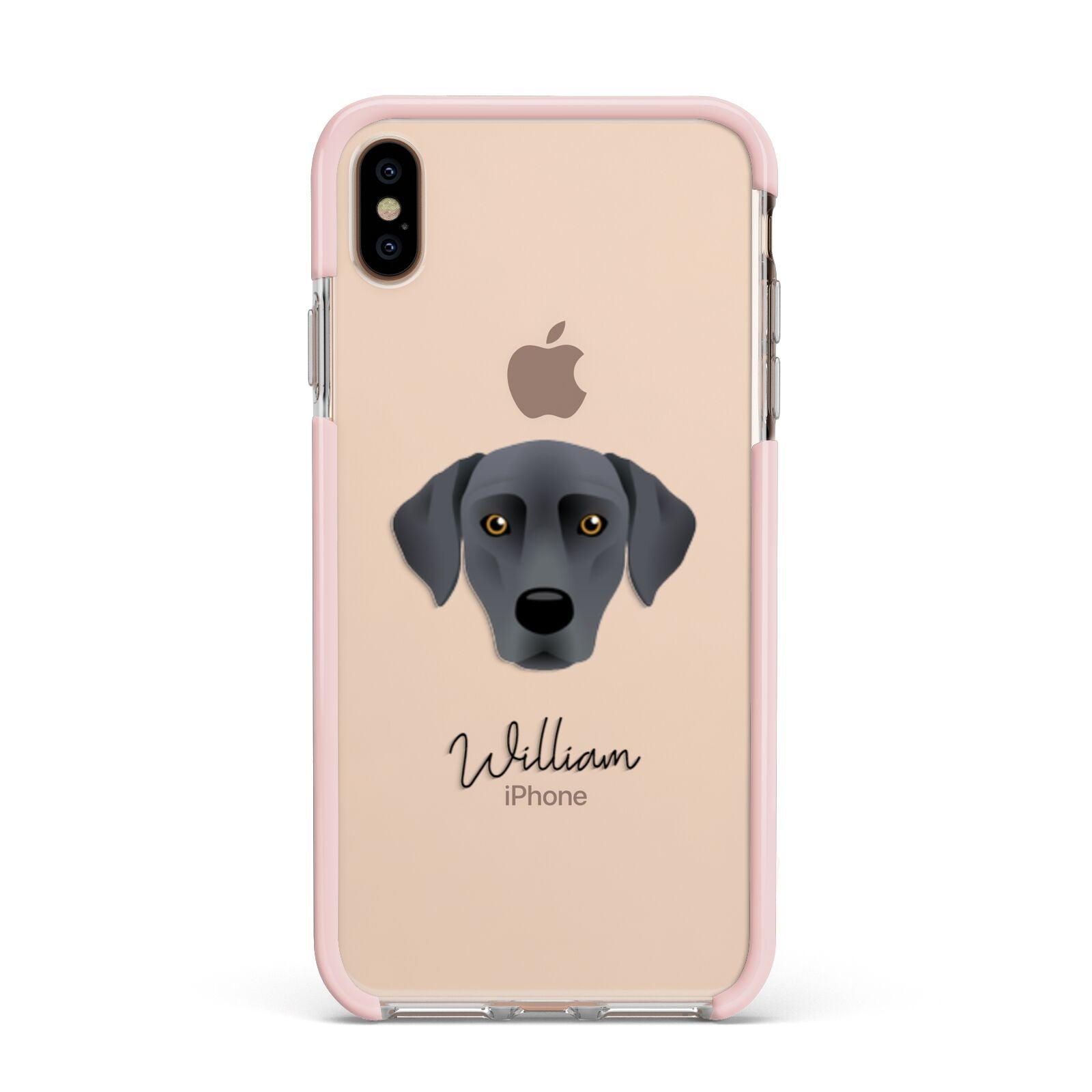 Blue Lacy Personalised Apple iPhone Xs Max Impact Case Pink Edge on Gold Phone