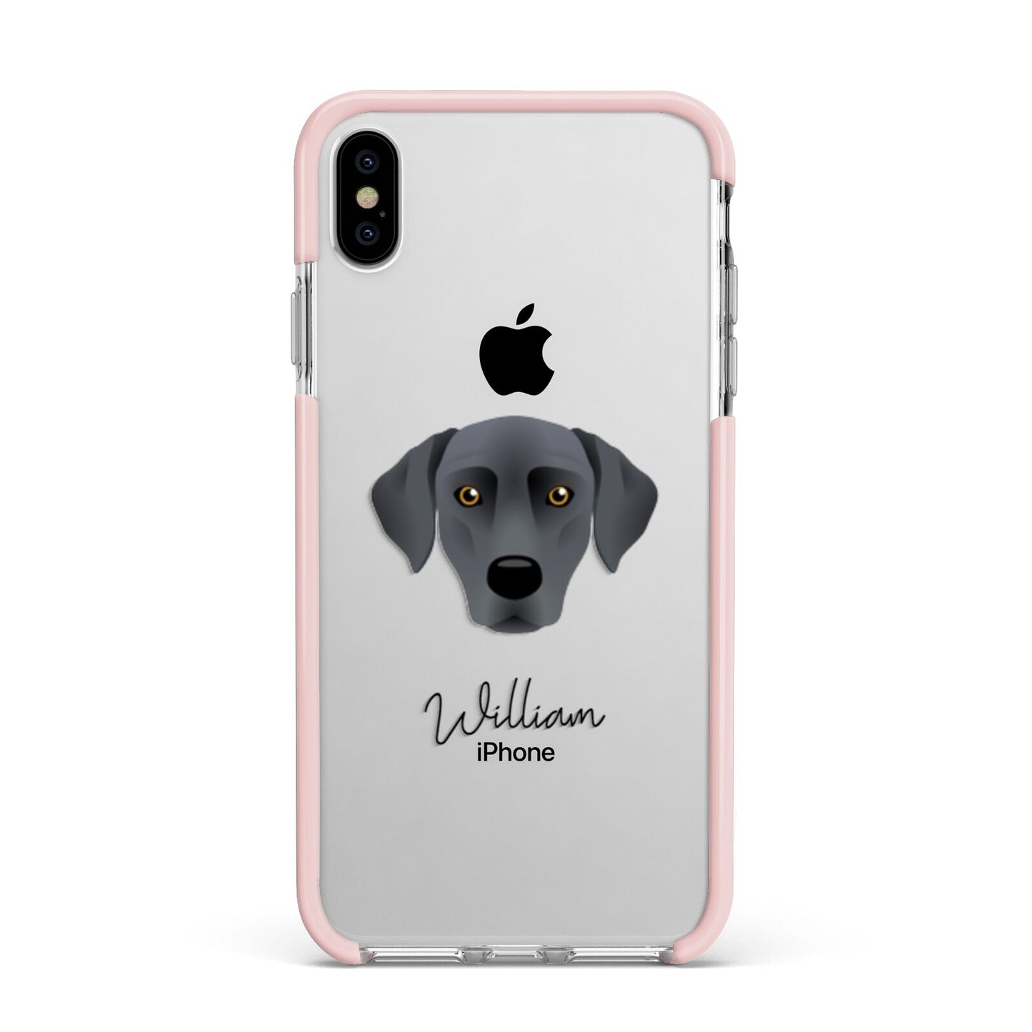 Blue Lacy Personalised Apple iPhone Xs Max Impact Case Pink Edge on Silver Phone