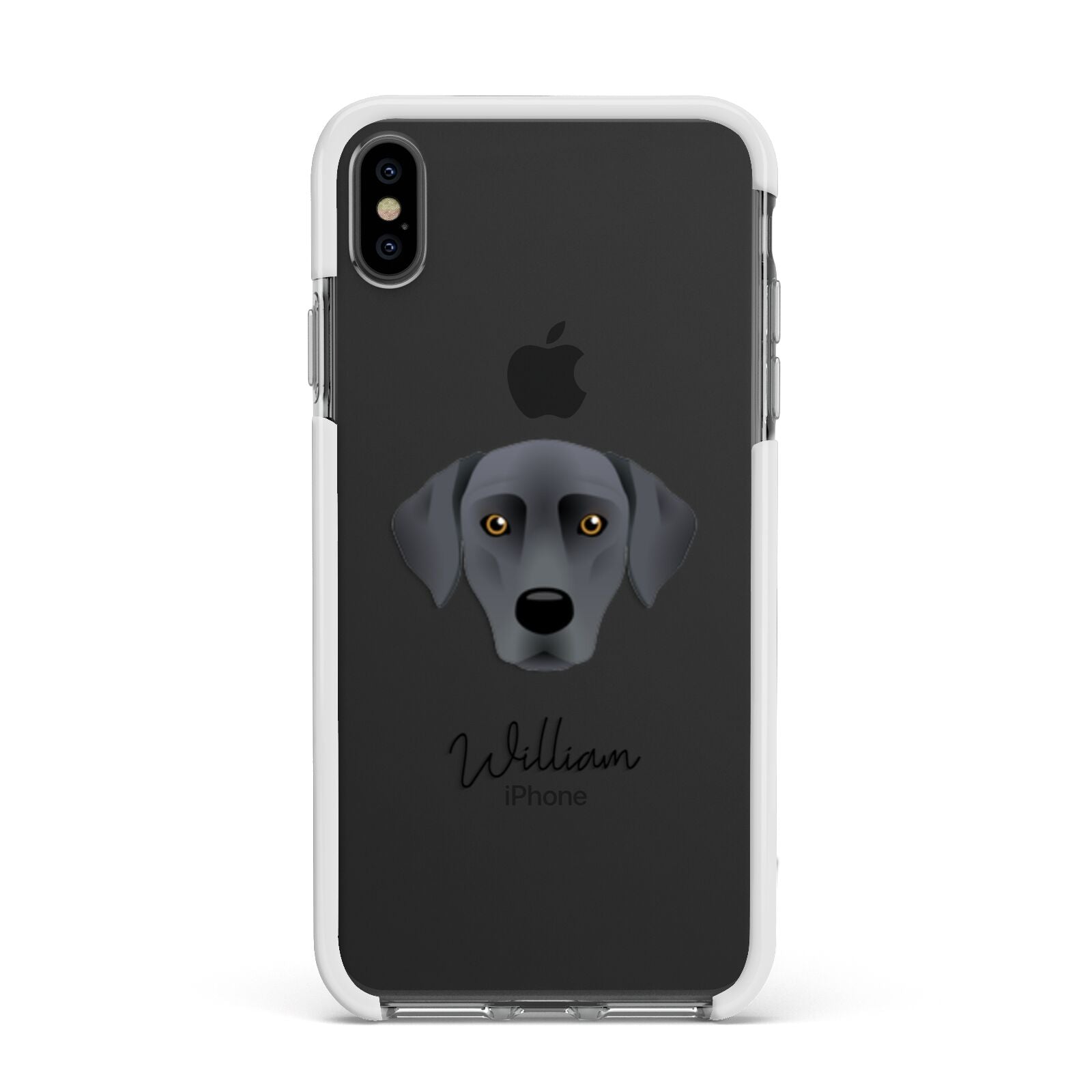 Blue Lacy Personalised Apple iPhone Xs Max Impact Case White Edge on Black Phone