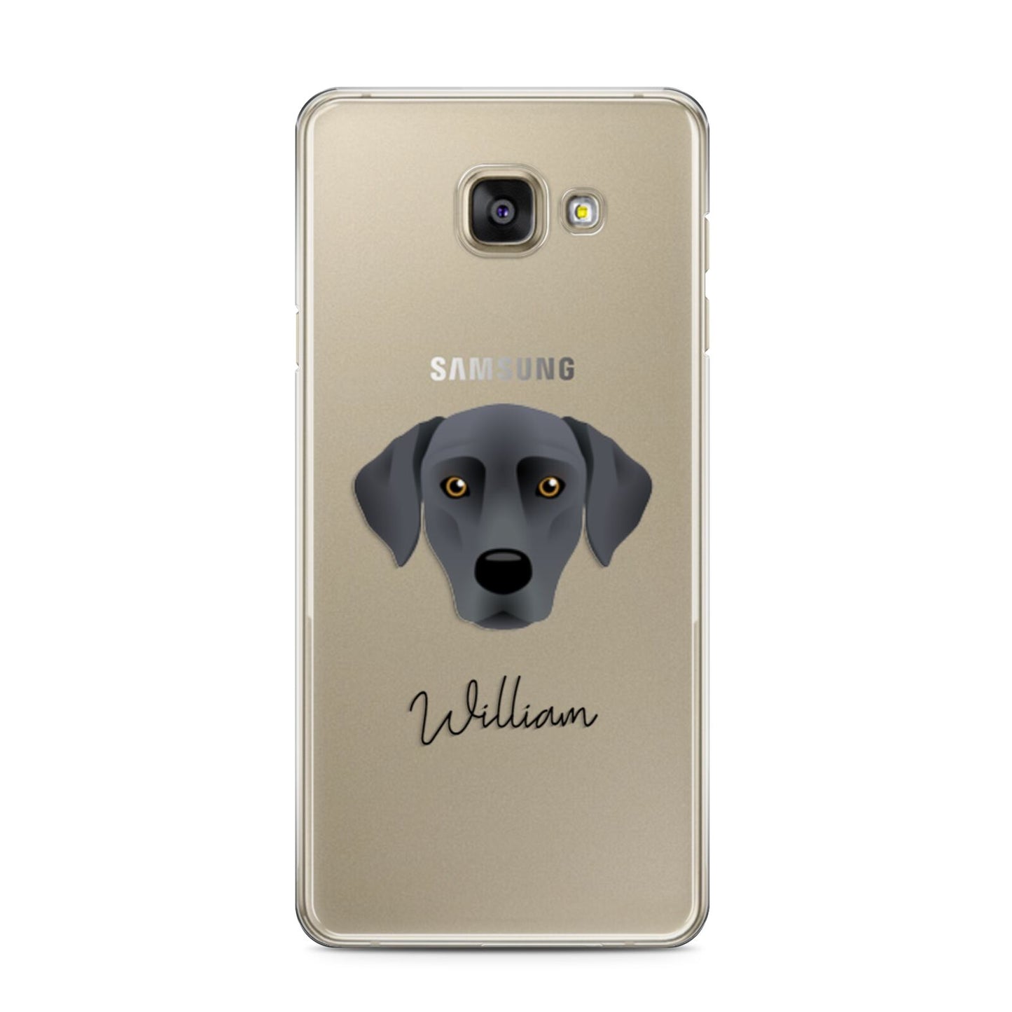 Blue Lacy Personalised Samsung Galaxy A3 2016 Case on gold phone