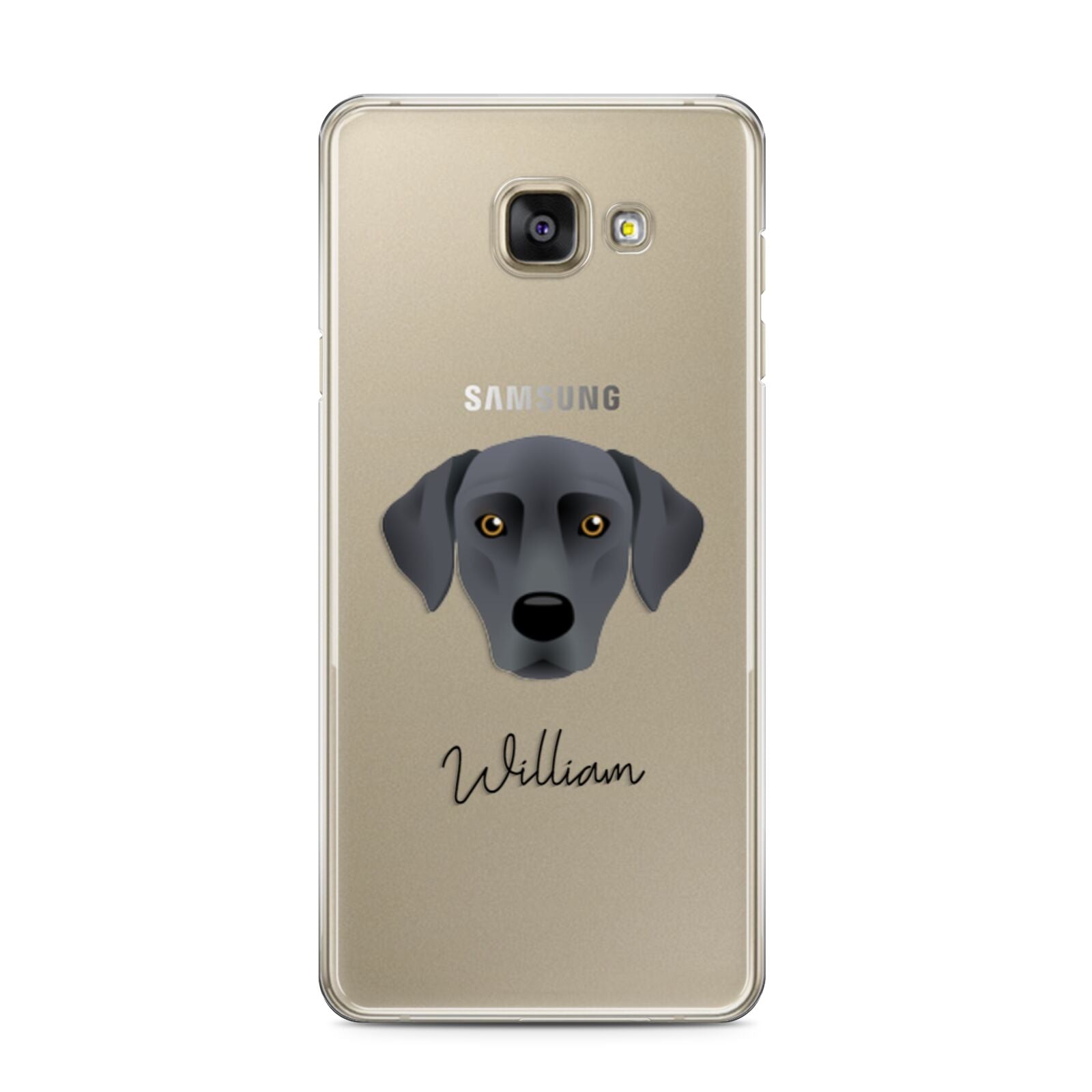 Blue Lacy Personalised Samsung Galaxy A3 2016 Case on gold phone