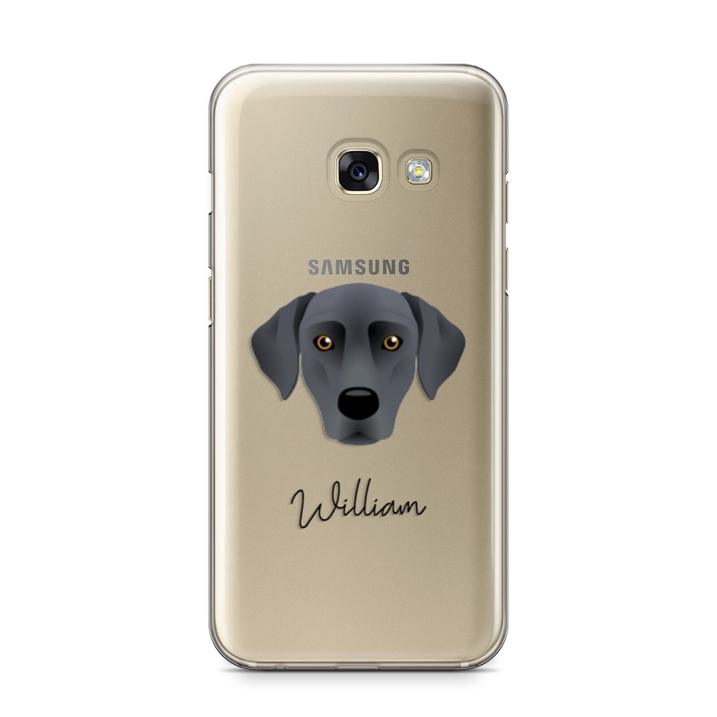 Blue Lacy Personalised Samsung Galaxy A3 2017 Case on gold phone