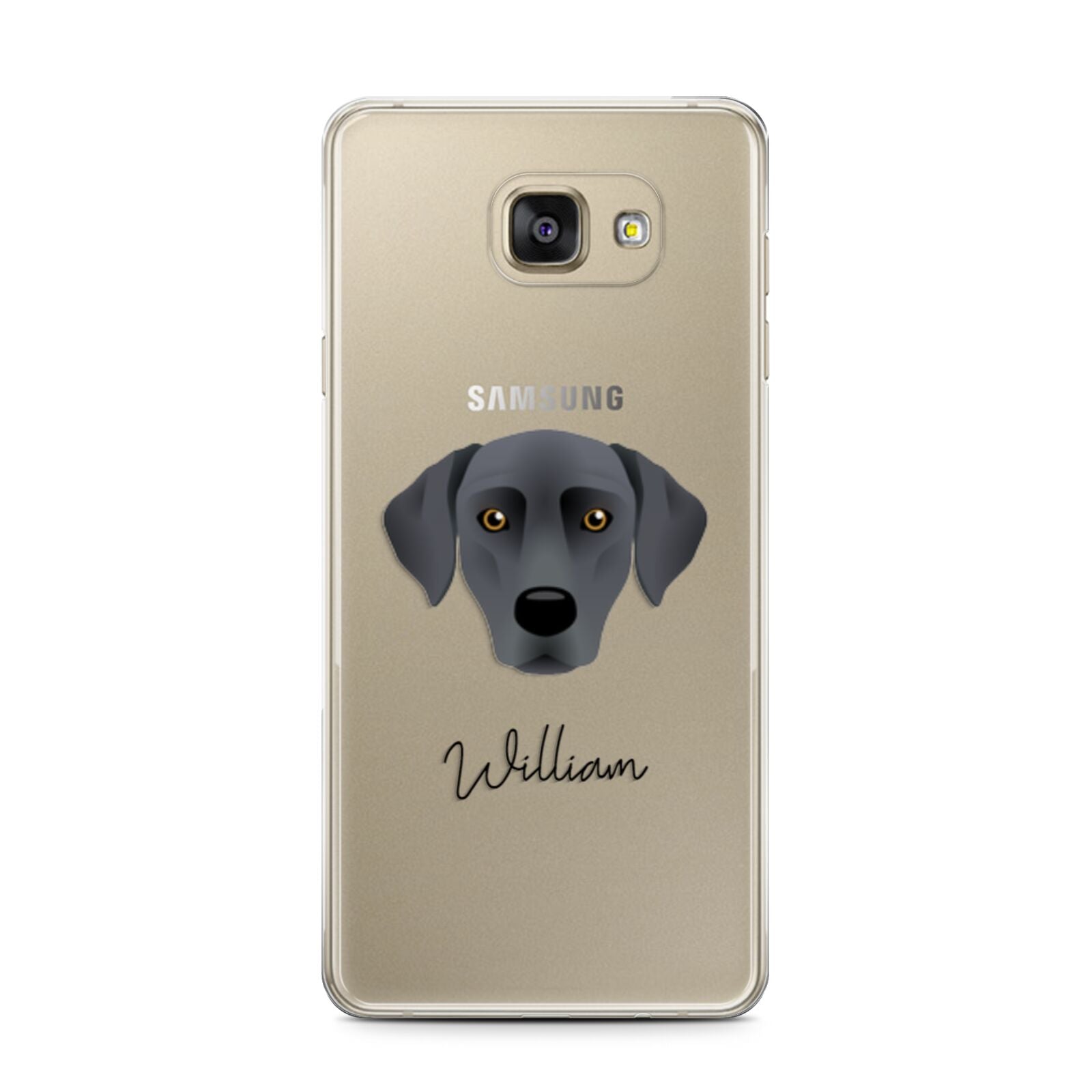 Blue Lacy Personalised Samsung Galaxy A7 2016 Case on gold phone