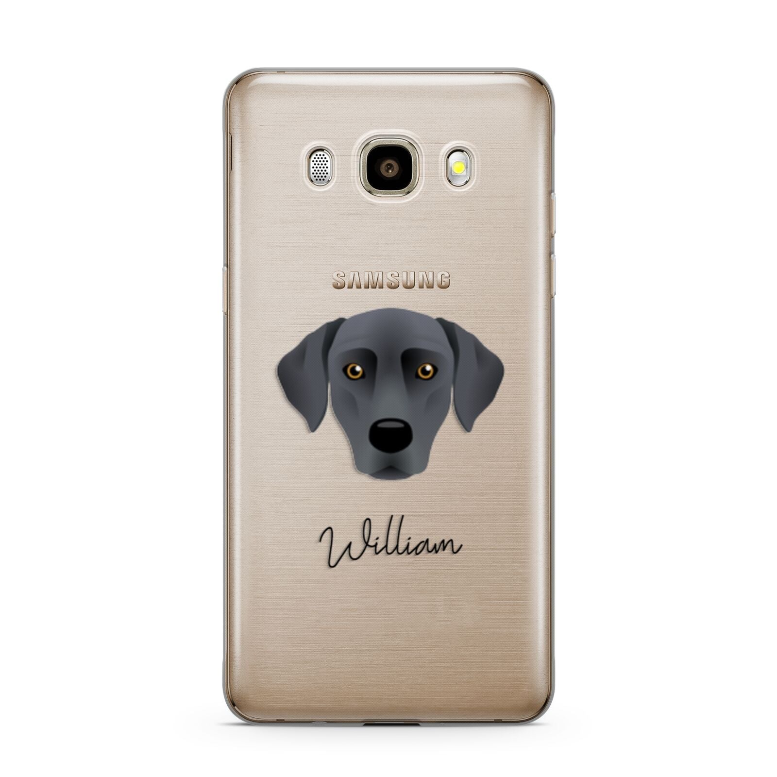 Blue Lacy Personalised Samsung Galaxy J7 2016 Case on gold phone