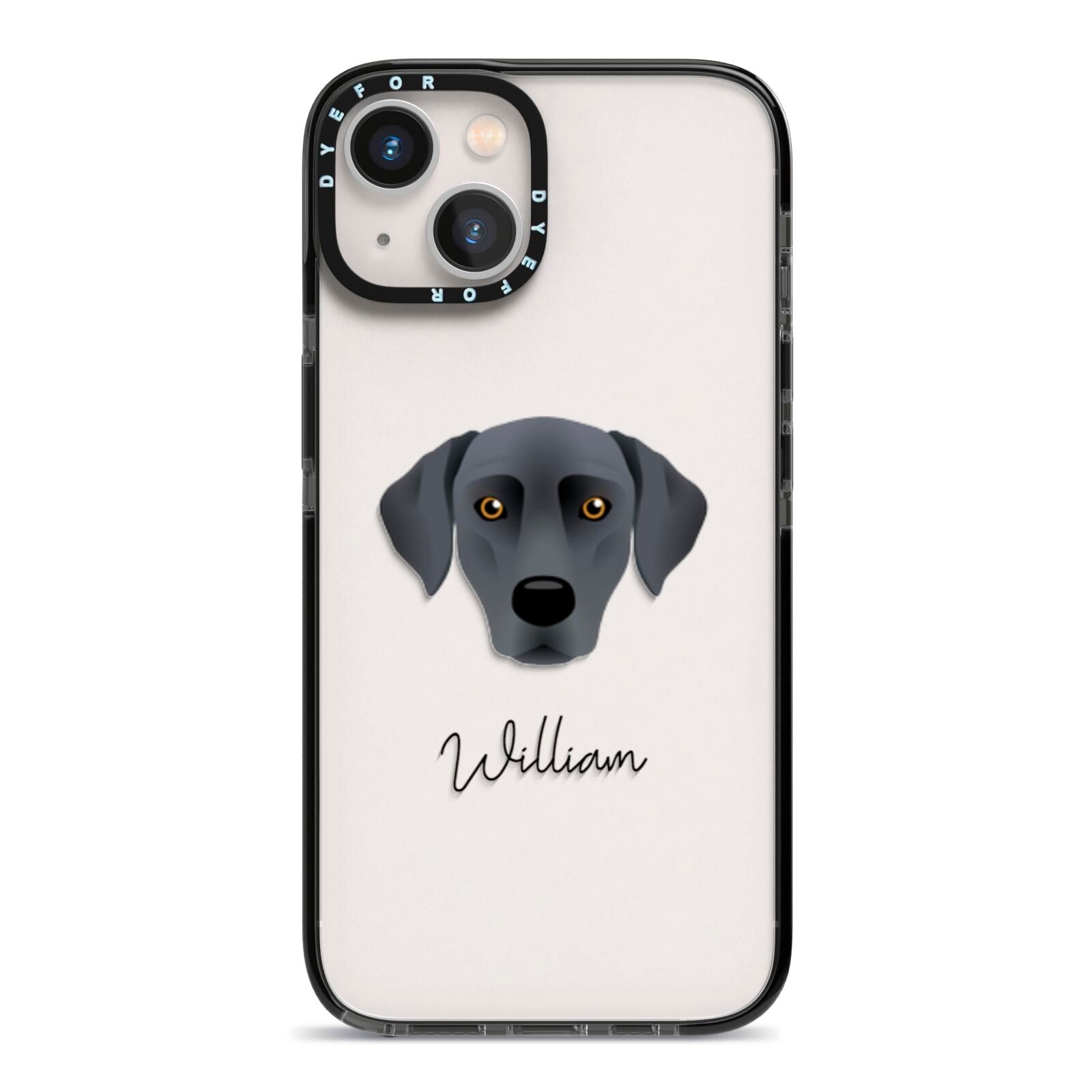 Blue Lacy Personalised iPhone 13 Black Impact Case on Silver phone