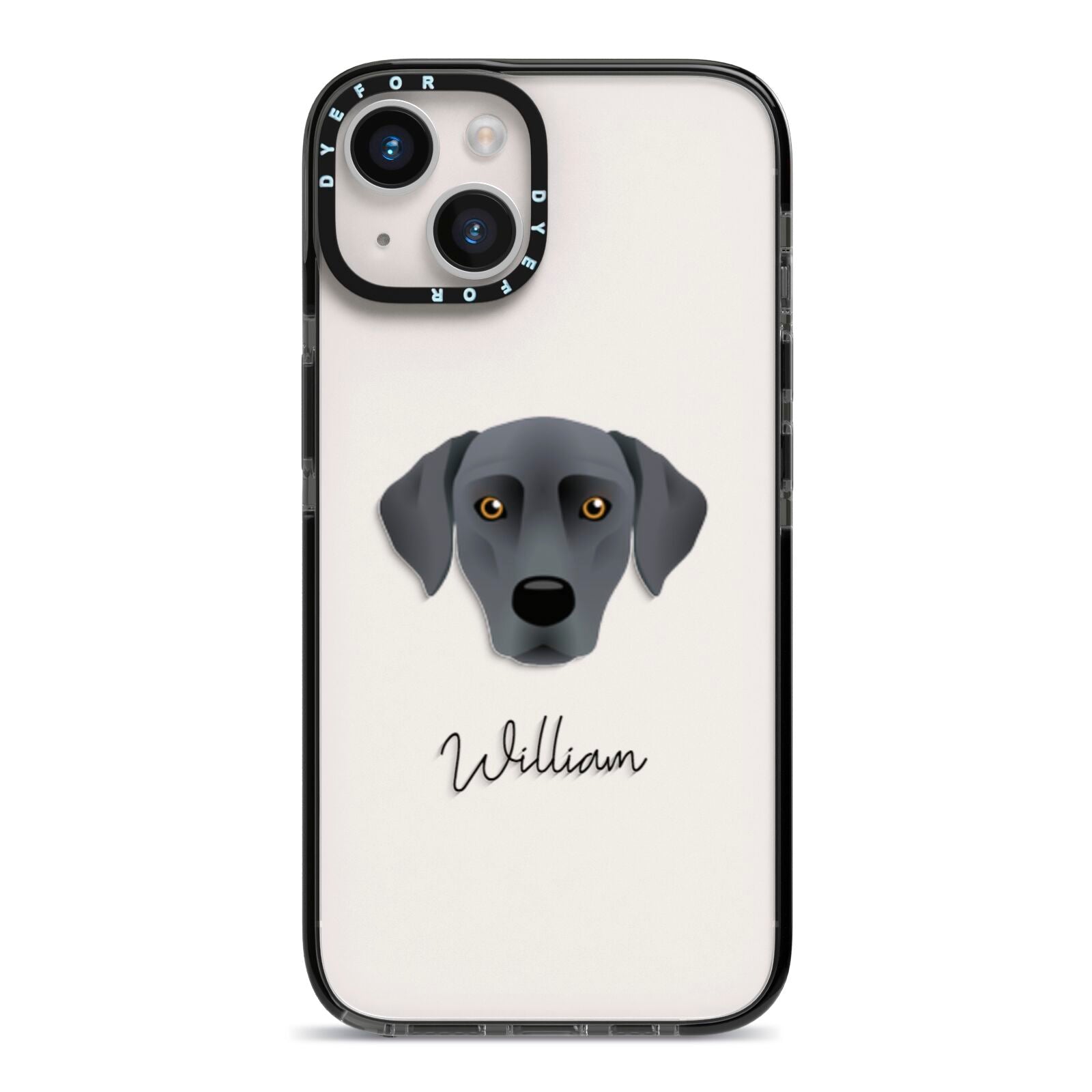 Blue Lacy Personalised iPhone 14 Black Impact Case on Silver phone