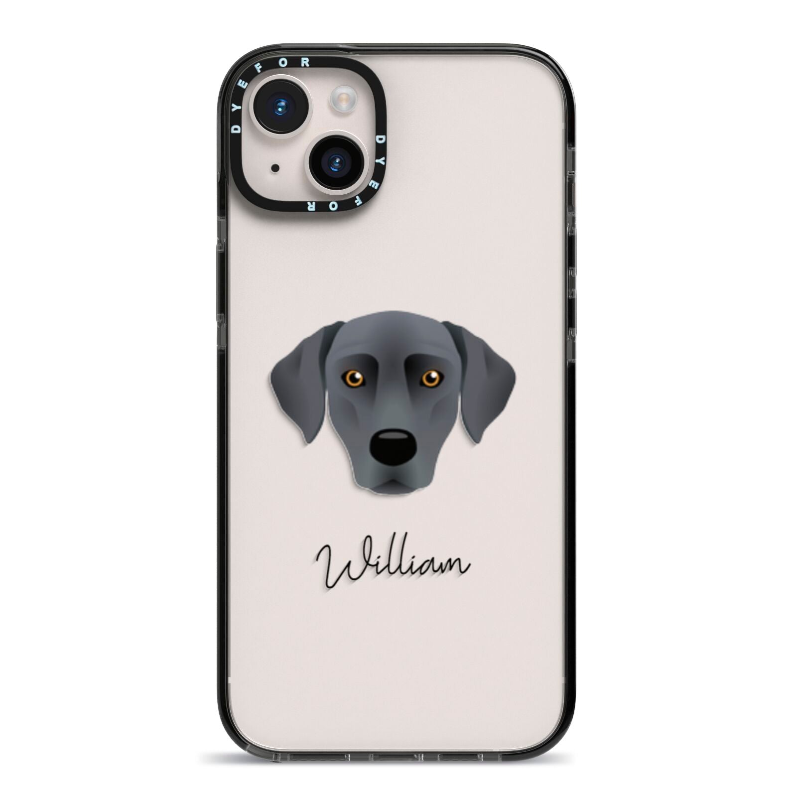 Blue Lacy Personalised iPhone 14 Plus Black Impact Case on Silver phone