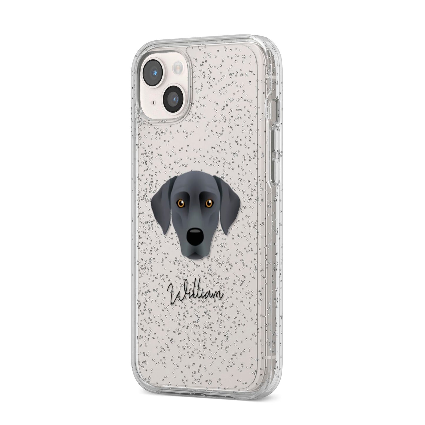 Blue Lacy Personalised iPhone 14 Plus Glitter Tough Case Starlight Angled Image