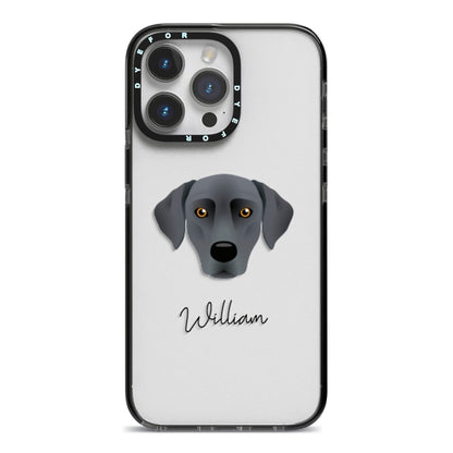 Blue Lacy Personalised iPhone 14 Pro Max Black Impact Case on Silver phone