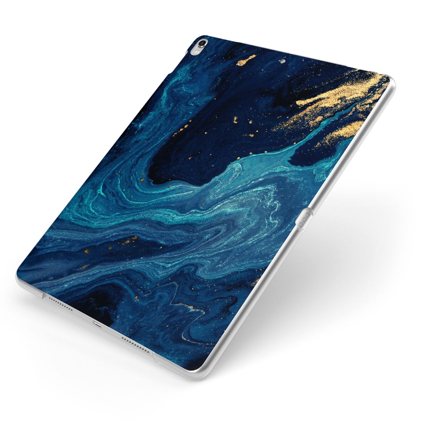 Blue Lagoon Marble Apple iPad Case on Silver iPad Side View