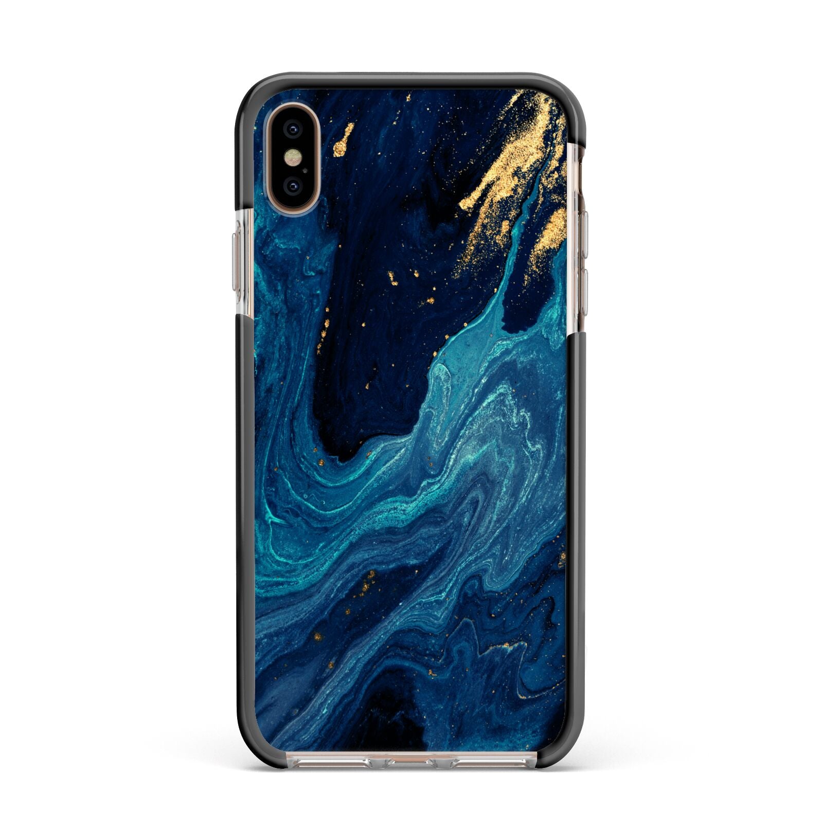 Blue Lagoon Marble Apple iPhone Xs Max Impact Case Black Edge on Gold Phone