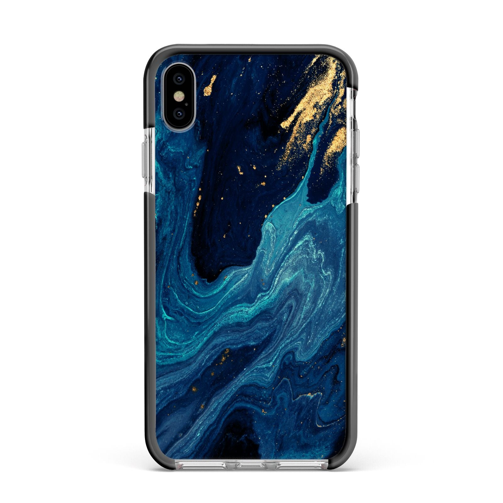 Blue Lagoon Marble Apple iPhone Xs Max Impact Case Black Edge on Silver Phone