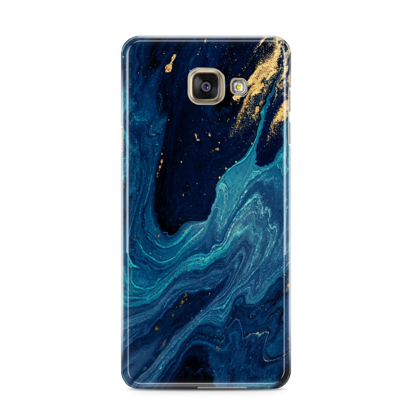 Blue Lagoon Marble Samsung Galaxy A3 2016 Case on gold phone