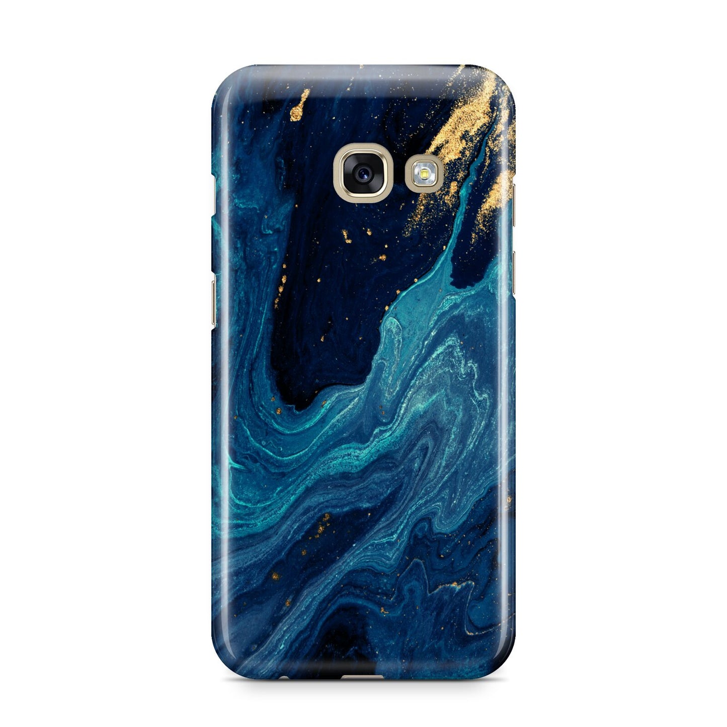 Blue Lagoon Marble Samsung Galaxy A3 2017 Case on gold phone