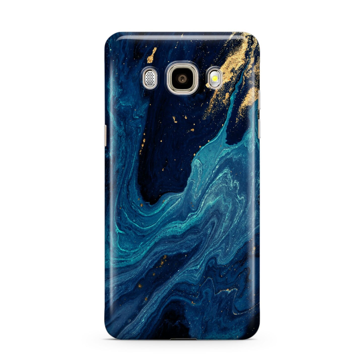 Blue Lagoon Marble Samsung Galaxy J7 2016 Case on gold phone