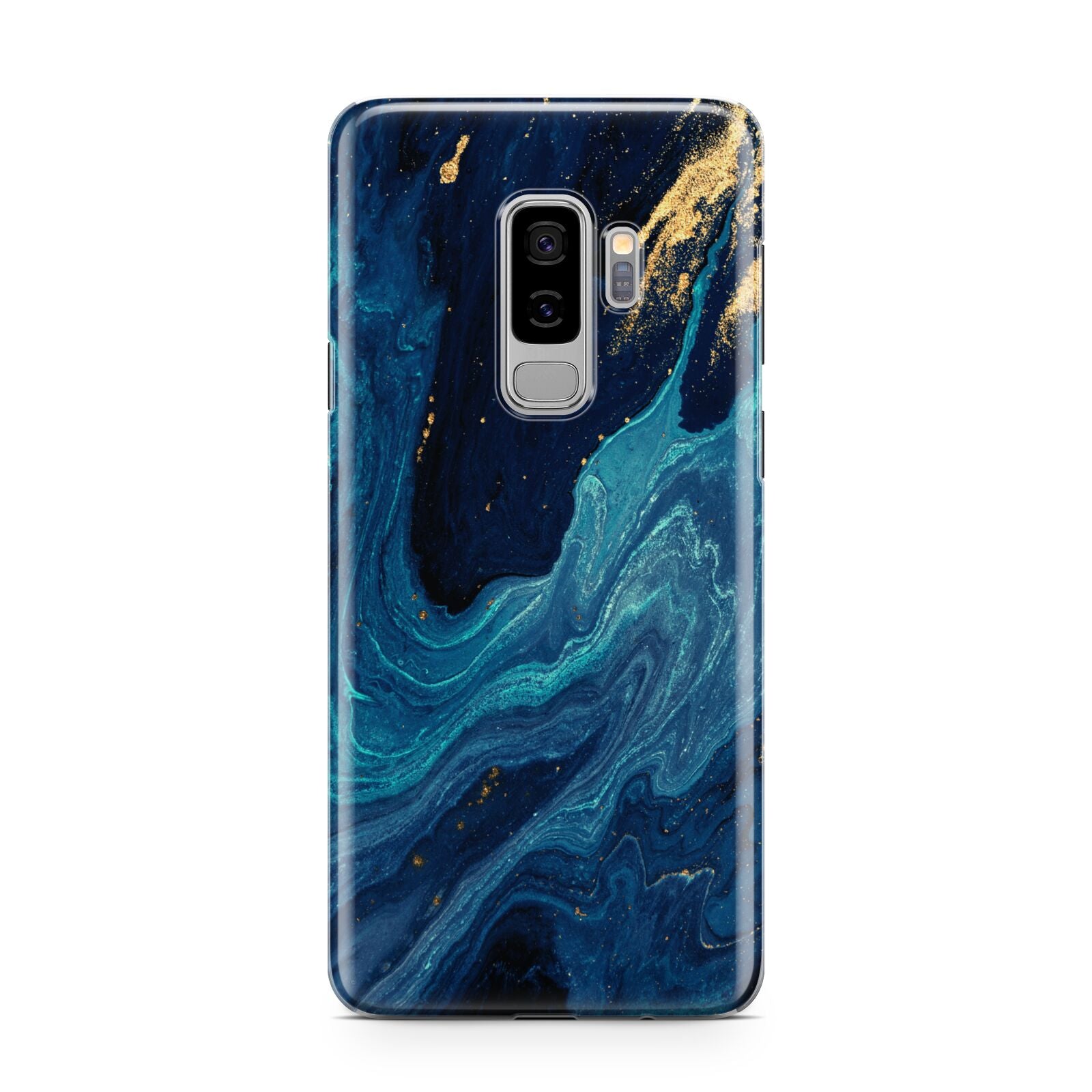 Blue Lagoon Marble Samsung Galaxy S9 Plus Case on Silver phone