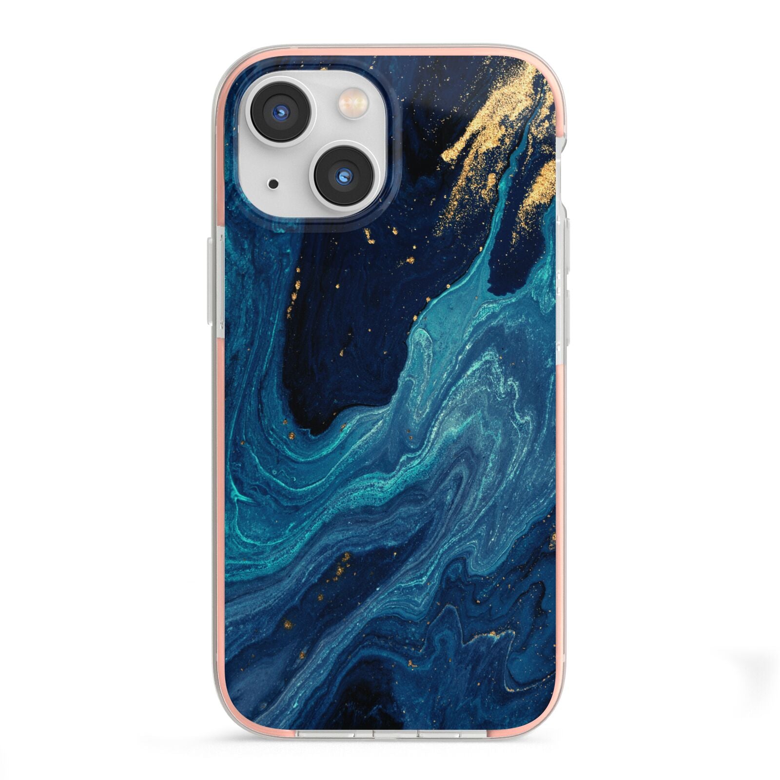 Blue Lagoon Marble iPhone 13 Mini TPU Impact Case with Pink Edges