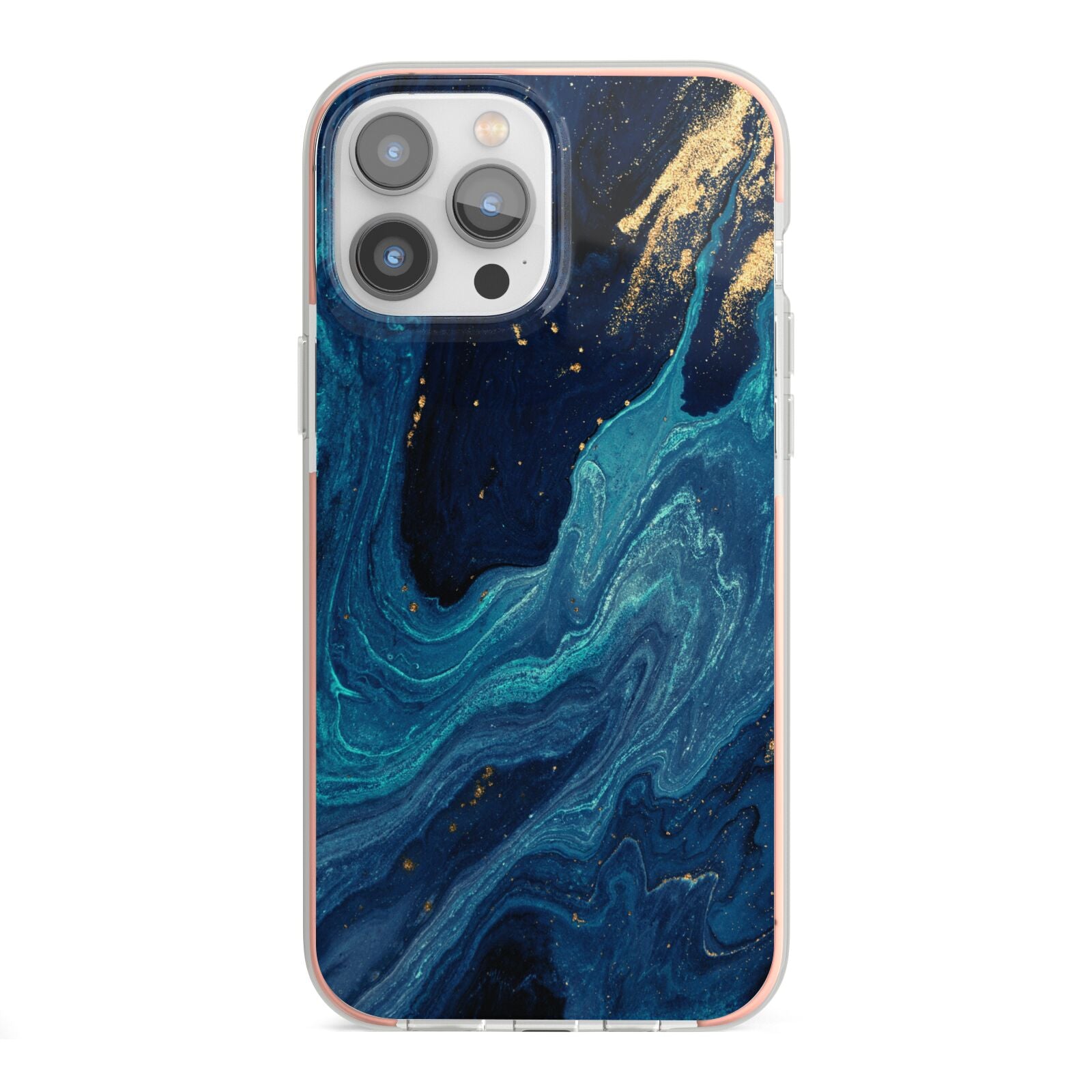 Blue Lagoon Marble iPhone 13 Pro Max TPU Impact Case with Pink Edges