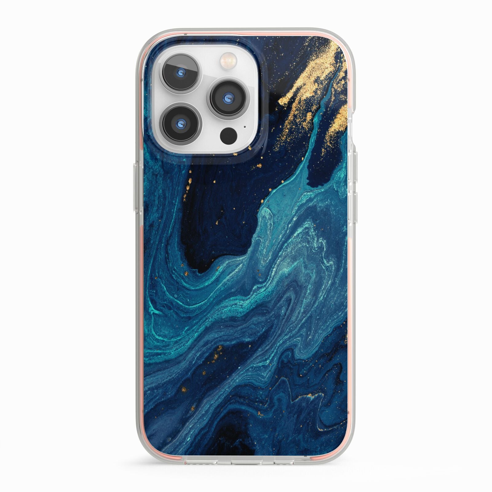 Blue Lagoon Marble iPhone 13 Pro TPU Impact Case with Pink Edges