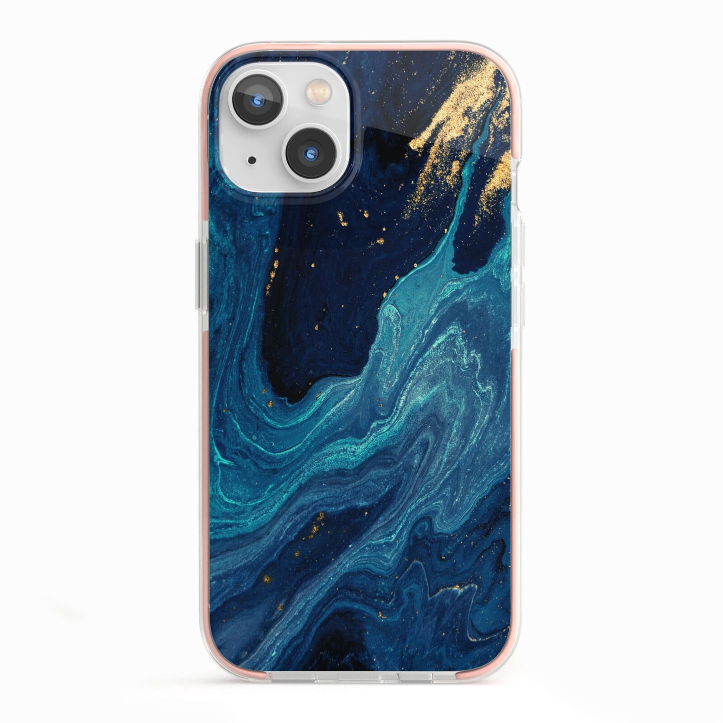 Blue Lagoon Marble iPhone 13 TPU Impact Case with Pink Edges