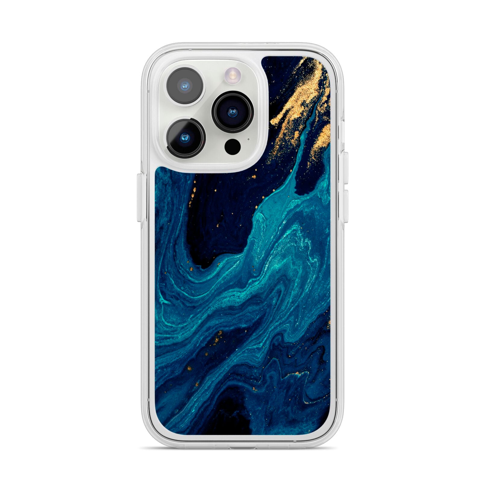 Blue Lagoon Marble iPhone 14 Pro Clear Tough Case Silver