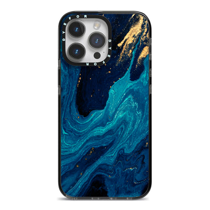 Blue Lagoon Marble iPhone 14 Pro Max Black Impact Case on Silver phone
