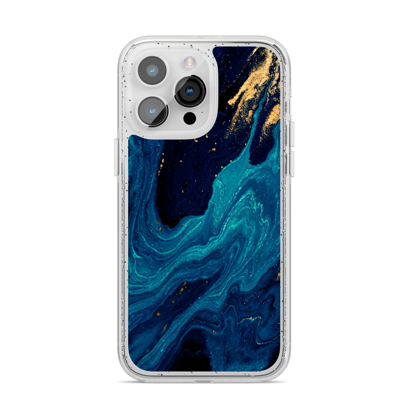 Blue Lagoon Marble iPhone 14 Pro Max Glitter Tough Case Silver