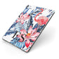 Blue Leaves Pink Flamingos Apple iPad Case on Grey iPad Side View