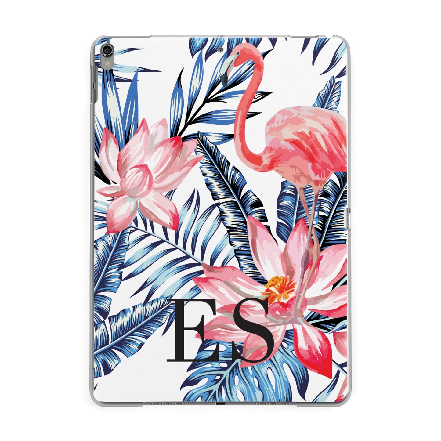 Blue Leaves Pink Flamingos Apple iPad Grey Case