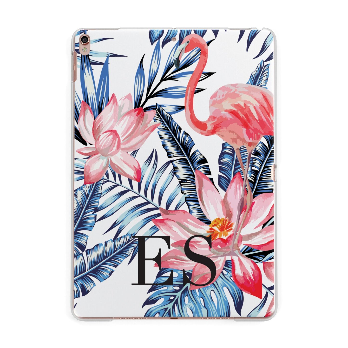 Blue Leaves Pink Flamingos Apple iPad Rose Gold Case