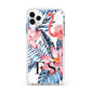 Blue Leaves Pink Flamingos Apple iPhone 11 Pro Max in Silver with White Impact Case