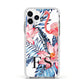 Blue Leaves Pink Flamingos Apple iPhone 11 Pro in Silver with White Impact Case