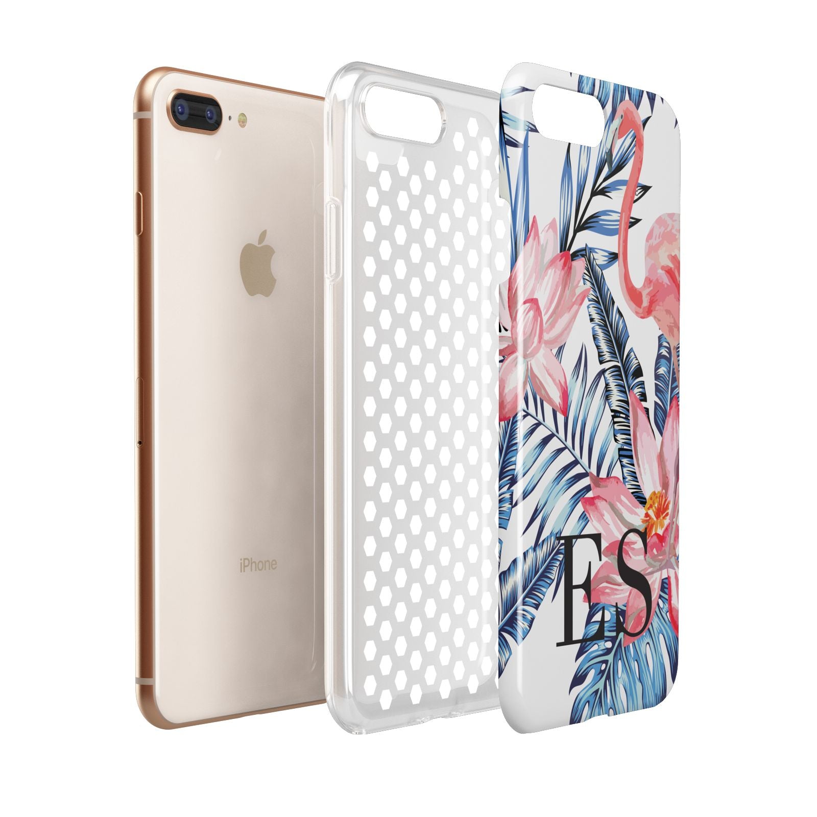 Blue Leaves Pink Flamingos Apple iPhone 7 8 Plus 3D Tough Case Expanded View