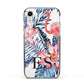 Blue Leaves Pink Flamingos Apple iPhone XR Impact Case Black Edge on Silver Phone