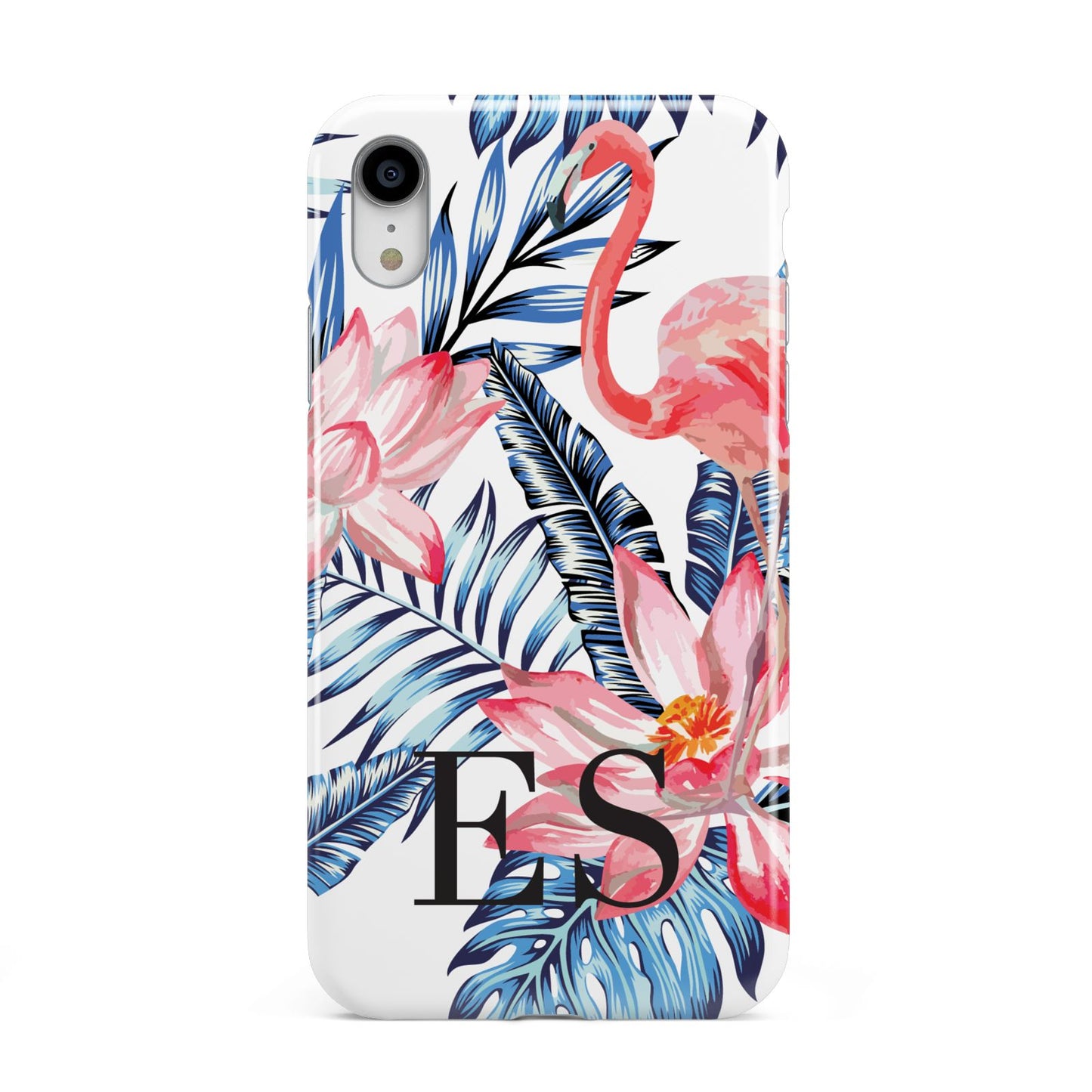 Blue Leaves Pink Flamingos Apple iPhone XR White 3D Tough Case