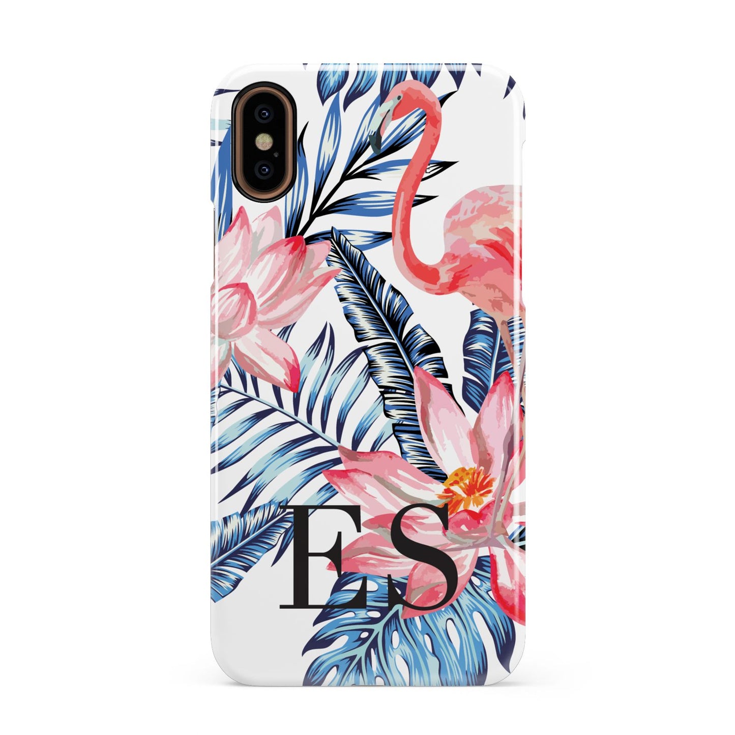 Blue Leaves Pink Flamingos Apple iPhone XS 3D Snap Case