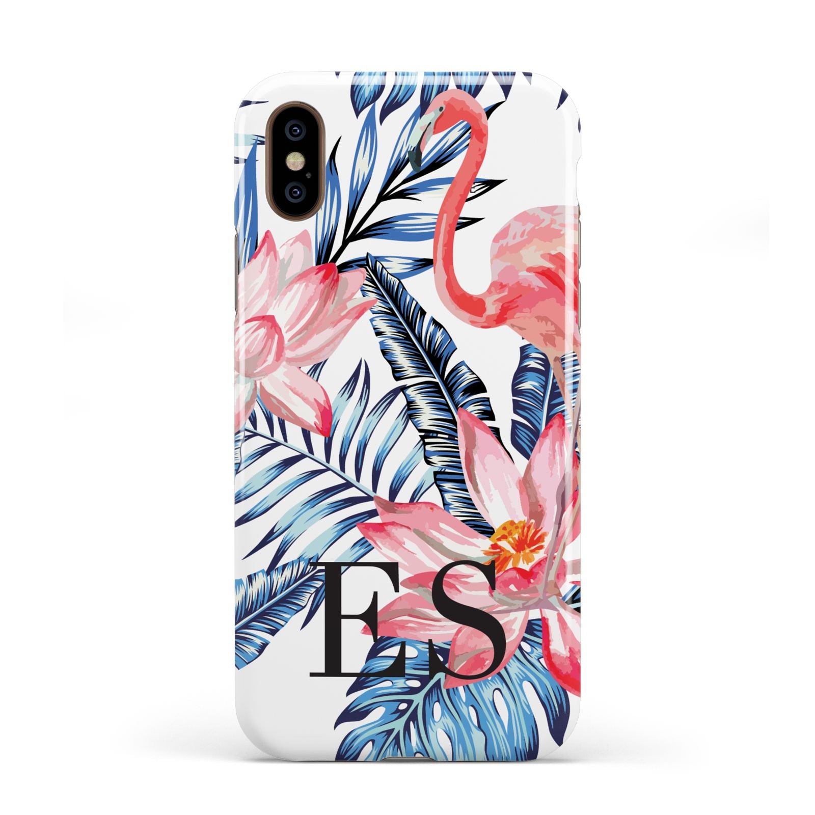 Blue Leaves Pink Flamingos Apple iPhone XS 3D Tough