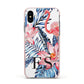 Blue Leaves Pink Flamingos Apple iPhone Xs Impact Case Pink Edge on Black Phone