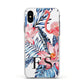 Blue Leaves Pink Flamingos Apple iPhone Xs Impact Case White Edge on Black Phone