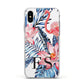 Blue Leaves Pink Flamingos Apple iPhone Xs Impact Case White Edge on Silver Phone