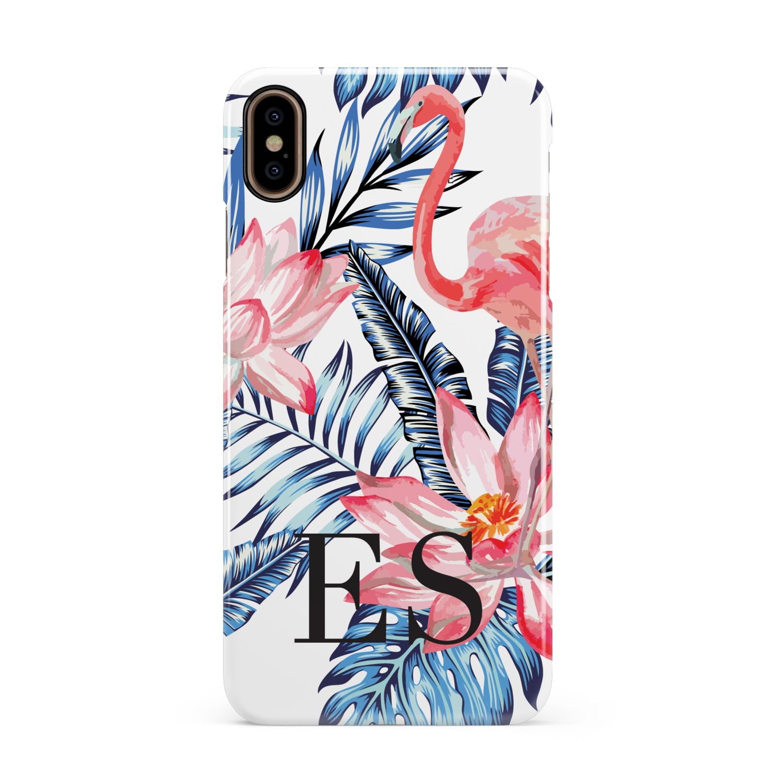 Blue Leaves Pink Flamingos Apple iPhone Xs Max 3D Snap Case