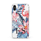 Blue Leaves Pink Flamingos Apple iPhone Xs Max Impact Case White Edge on Black Phone