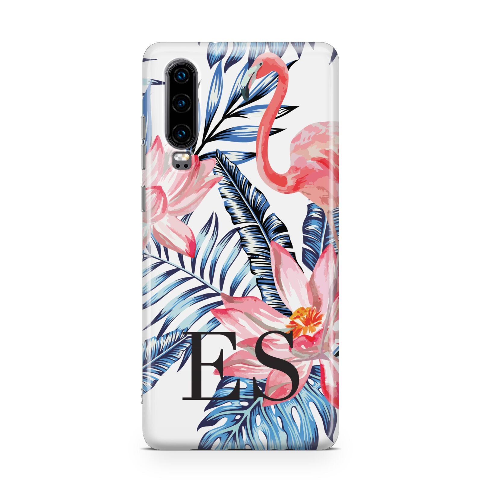 Blue Leaves Pink Flamingos Huawei P30 Phone Case