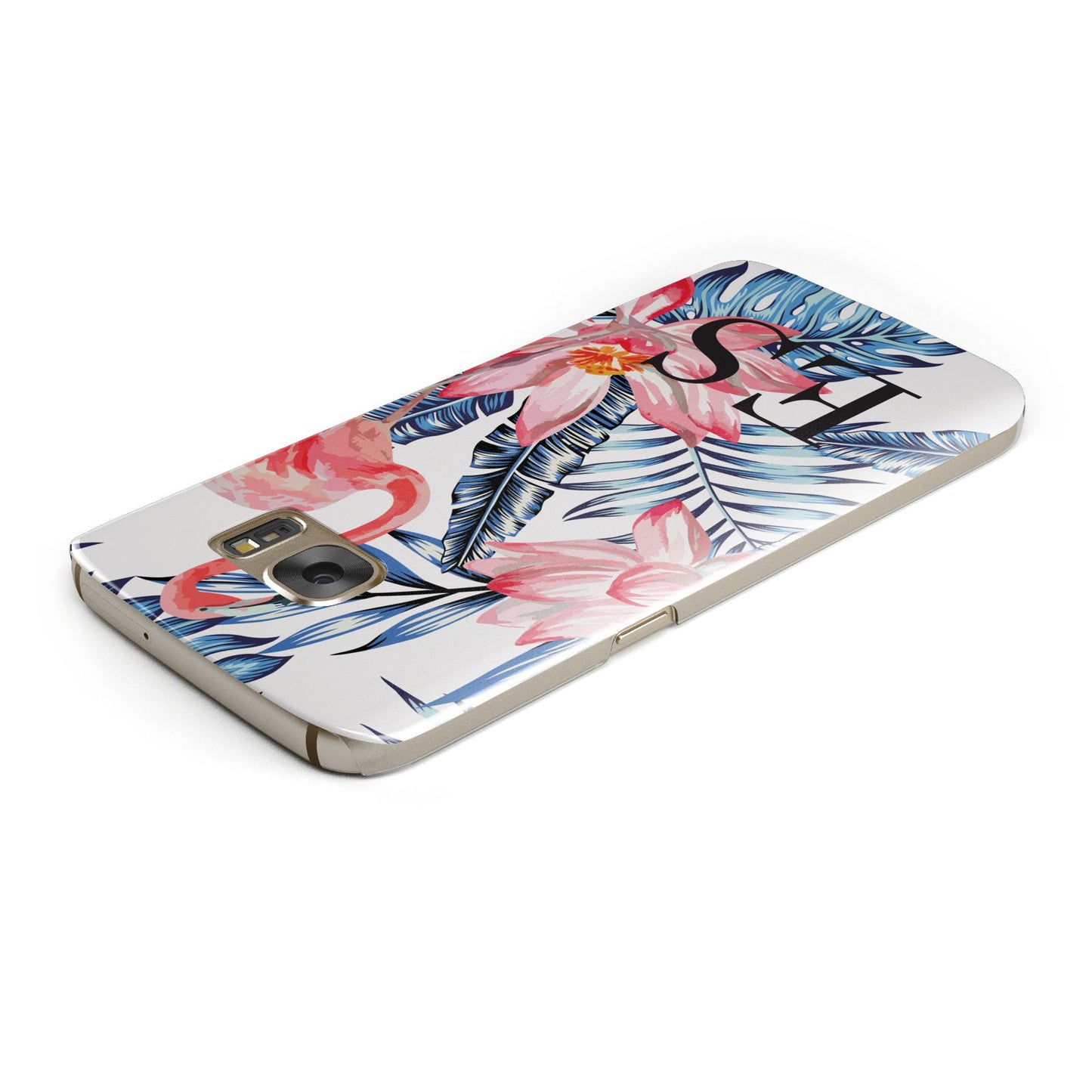 Blue Leaves Pink Flamingos Samsung Galaxy Case Top Cutout