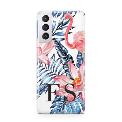 Blue Leaves Pink Flamingos Samsung S21 Case