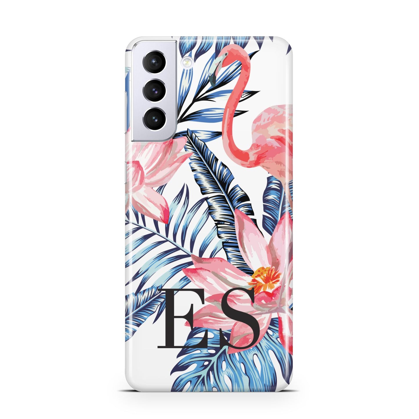 Blue Leaves Pink Flamingos Samsung S21 Plus Phone Case