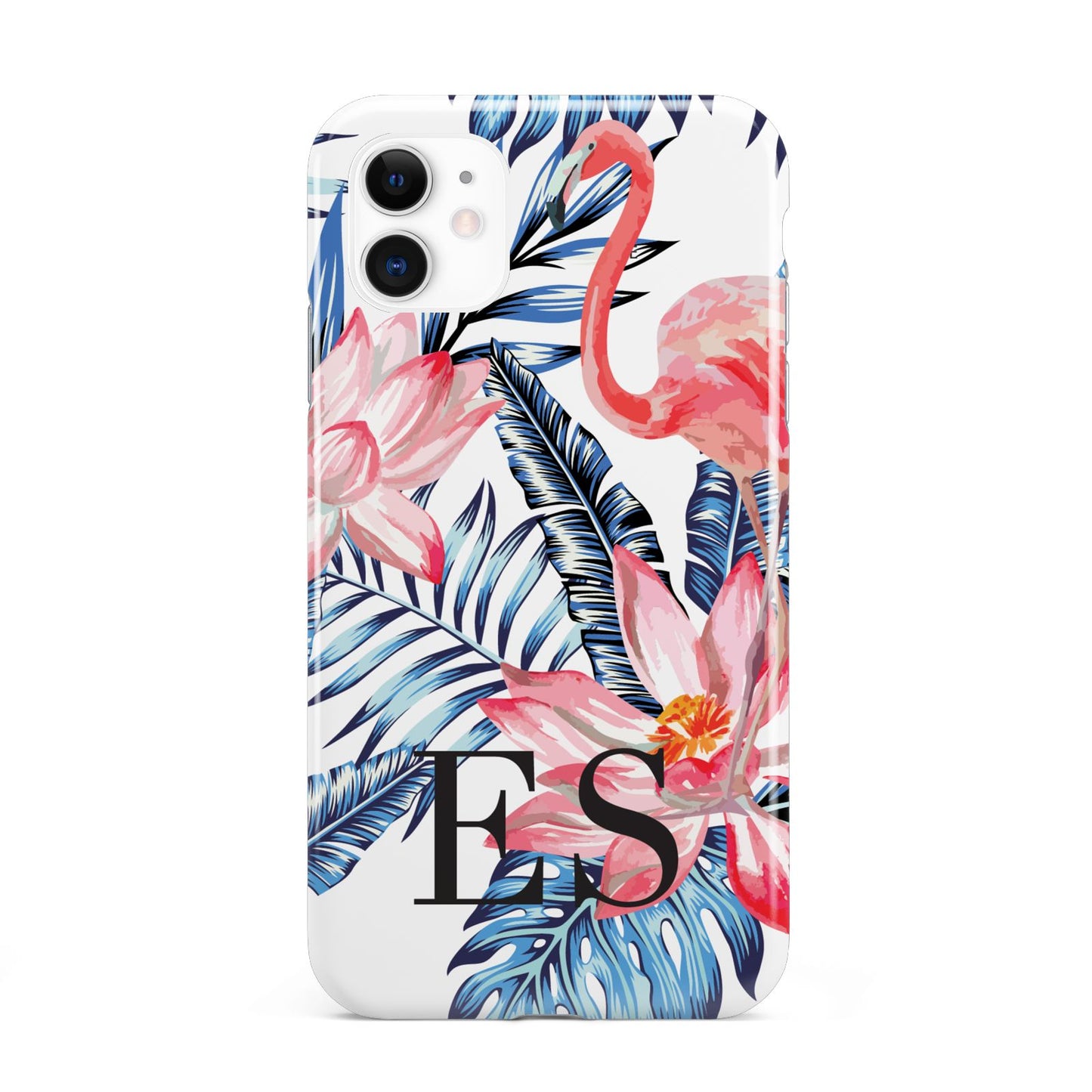 Blue Leaves Pink Flamingos iPhone 11 3D Tough Case