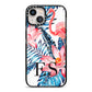 Blue Leaves Pink Flamingos iPhone 13 Black Impact Case on Silver phone