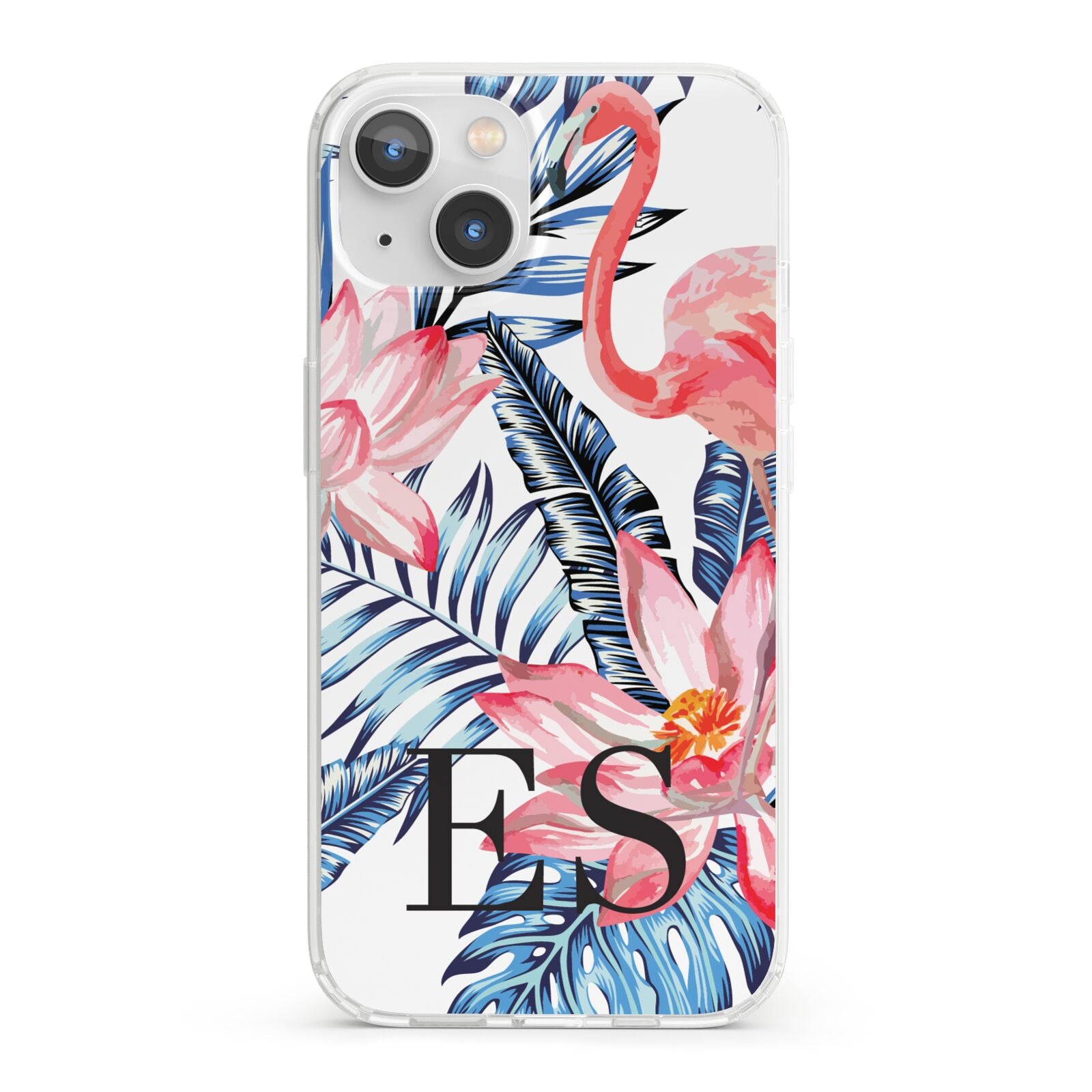 Blue Leaves Pink Flamingos iPhone 13 Clear Bumper Case